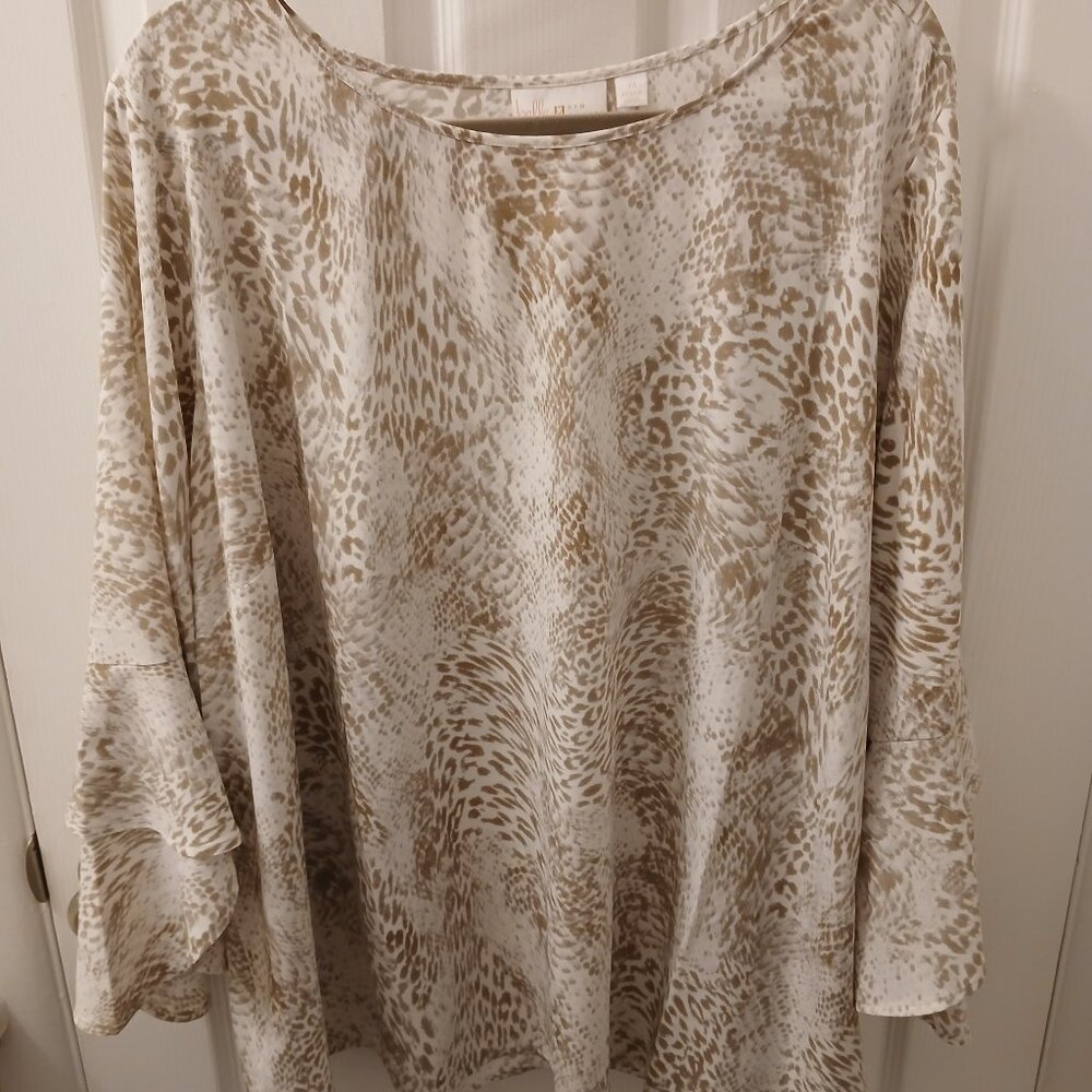 Belle by Kim Gravel Printed Stretch Flutter Sleeve Top